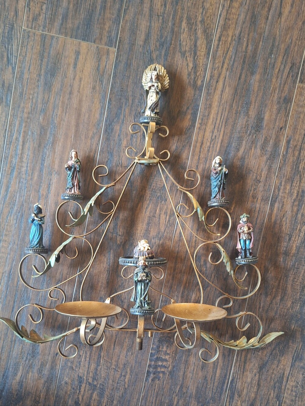 Christmas Nativity Wall Sconce Candlebra Holiday Decor Metal Scroll Traditional